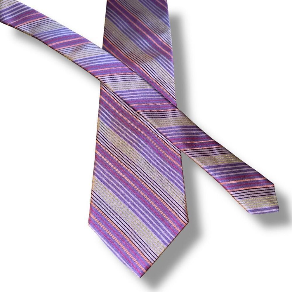 Dion 1967 Neckwear Purple & Gray Striped 100% Silk Handmade in Canada Neck Tie